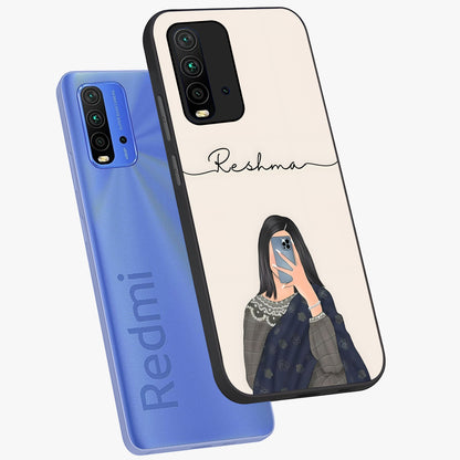 Mirror Mood Muse With Custom Name Glass Case displayed in angled mockup highlighting aesthetic mirror inspired design with custom name feature.
