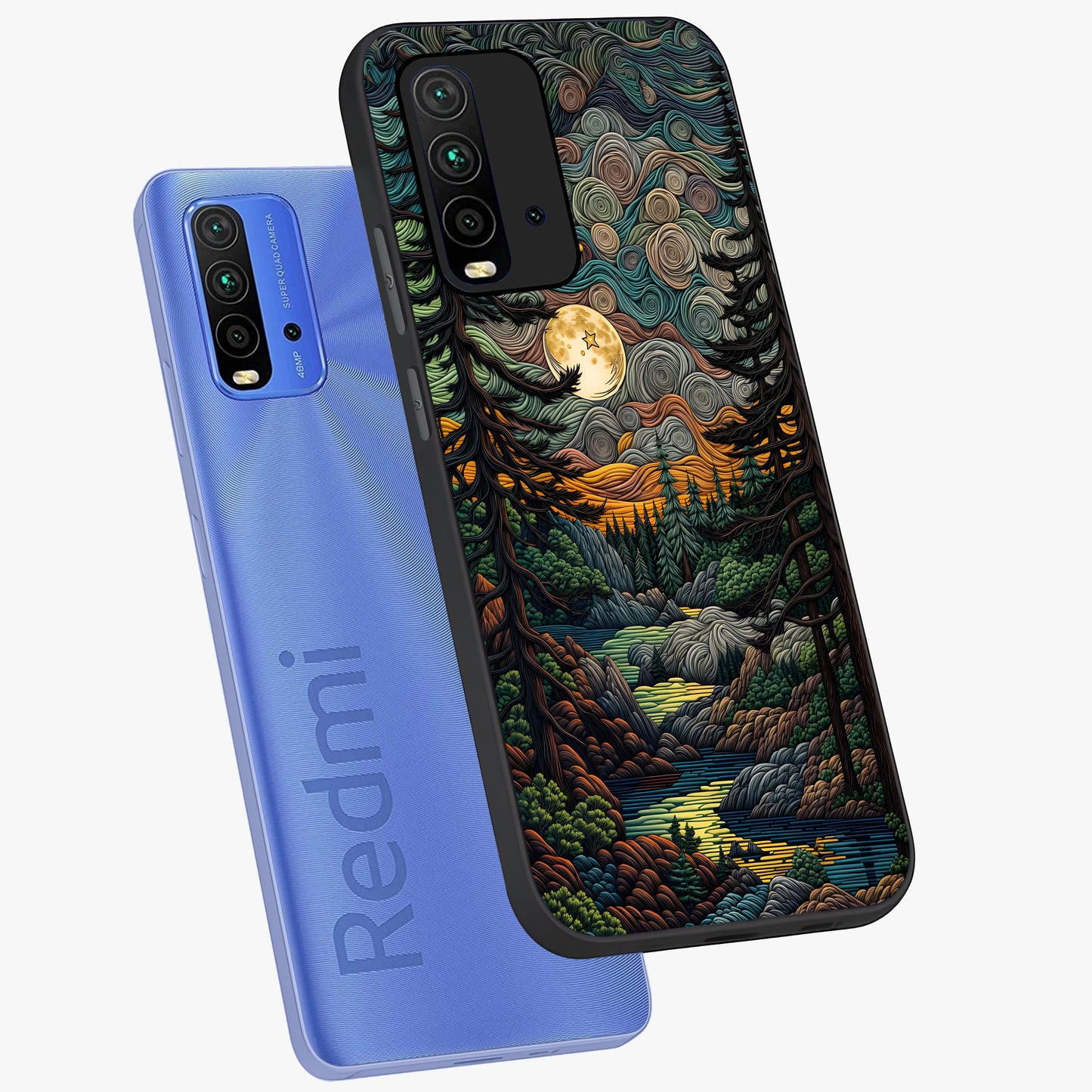 Moonlight Forest Dream Glass Case displayed in angled mockup highlighting dreamy forest design with glowing moon aesthetic.