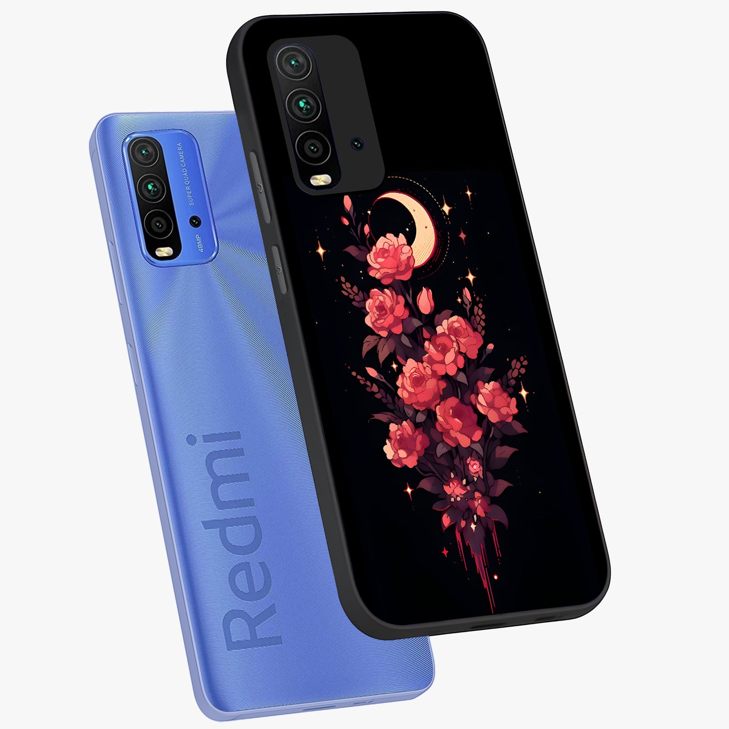 Moonlit Floral Elegance Glass Case displayed in angled mockup highlighting graceful flower design with soft moonlight aesthetic.
