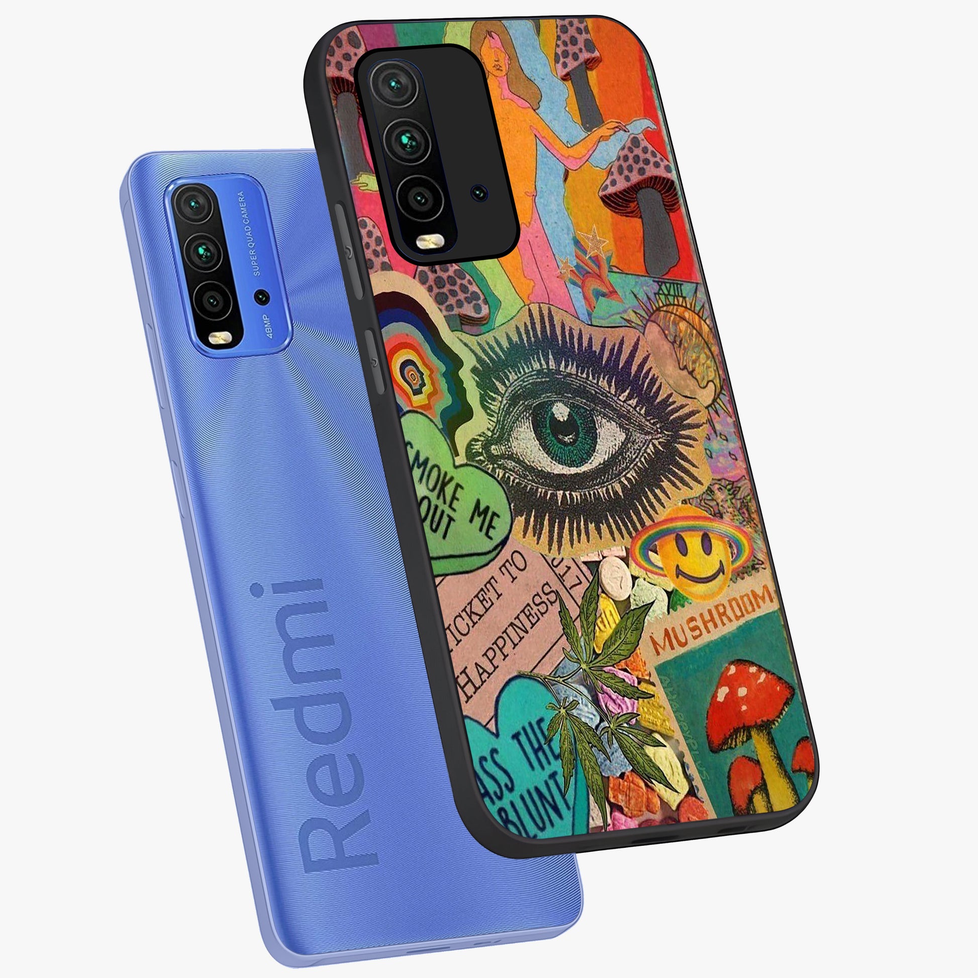 Mystic Eye Wonderland Glass Case displayed in angled mockup highlighting magical eye illustration with dreamy aesthetic.