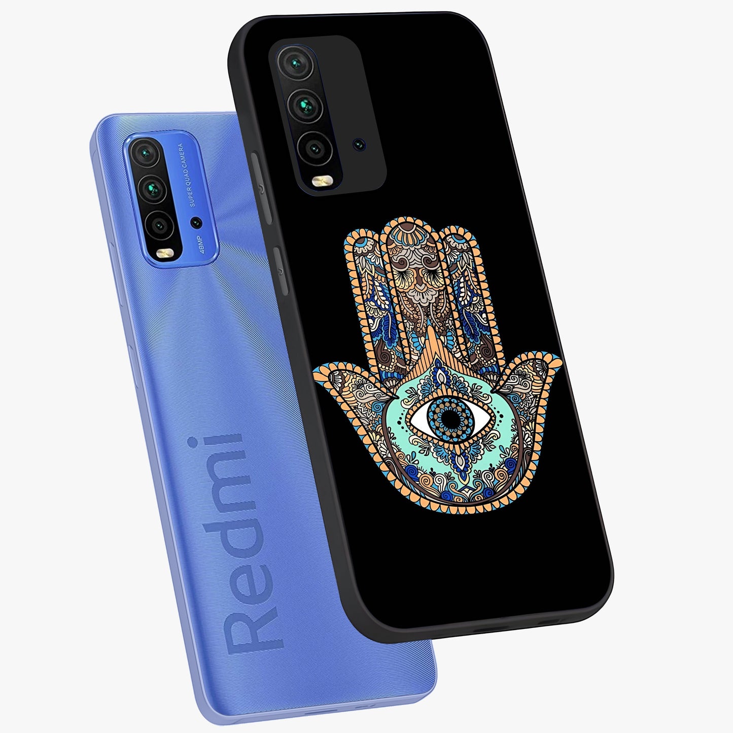 Mystic Hamsa Eye Glass Case displayed in angled mockup highlighting spiritual hamsa symbol with mystical aesthetic style.