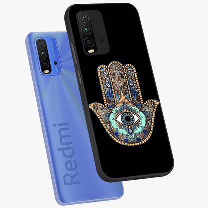 Mystic Hamsa Eye Glass Case displayed in angled mockup highlighting spiritual hamsa symbol with mystical aesthetic style.