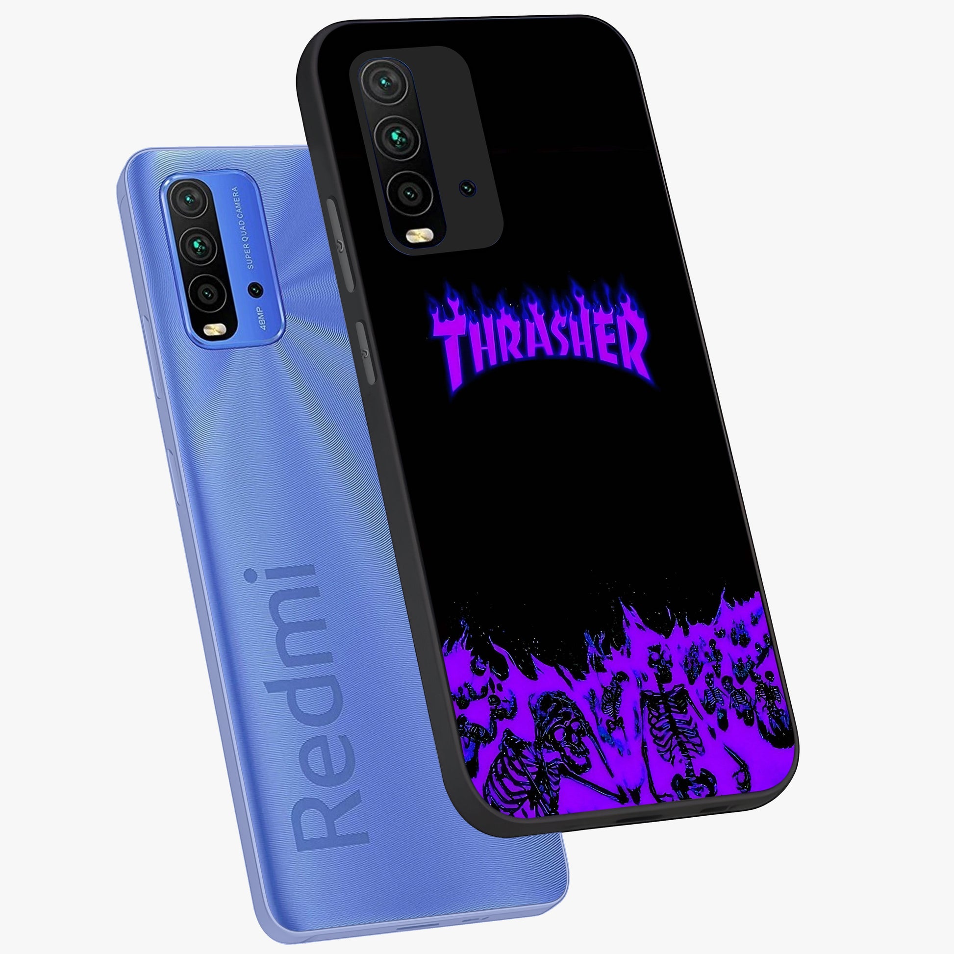 Neon Flame Riot Glass Case displayed in angled mockup highlighting glowing flame design with vibrant neon aesthetic.