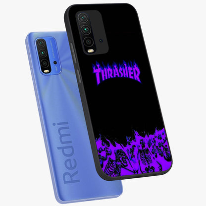 Neon Flame Riot Glass Case displayed in angled mockup highlighting glowing flame design with vibrant neon aesthetic.