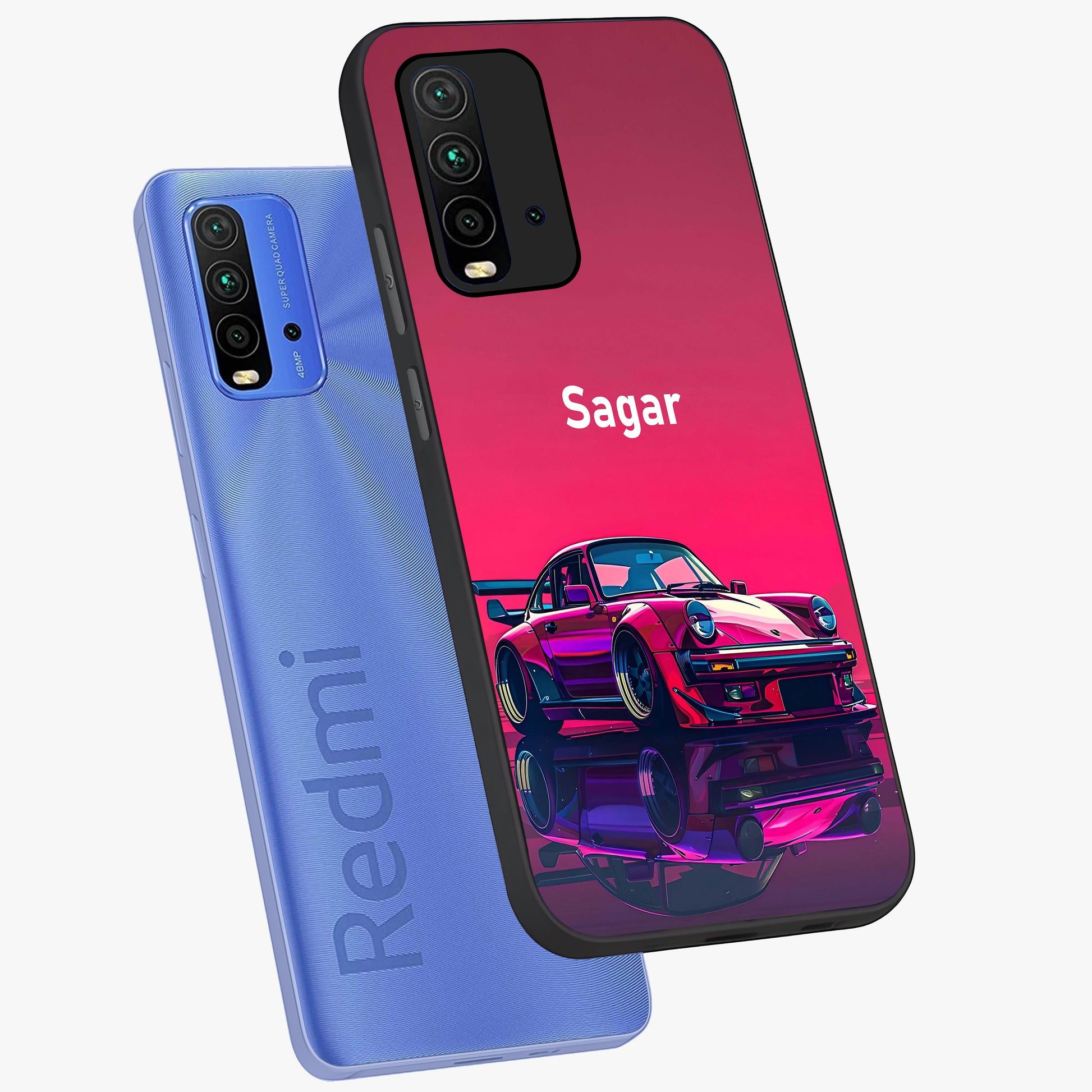Neon Pink Porsche Glass Case displayed in angled mockup highlighting sleek neon pink car design with racing aesthetic.