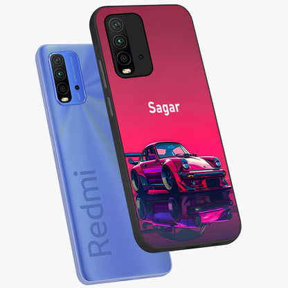Neon Pink Porsche Glass Case displayed in angled mockup highlighting sleek neon pink car design with racing aesthetic.