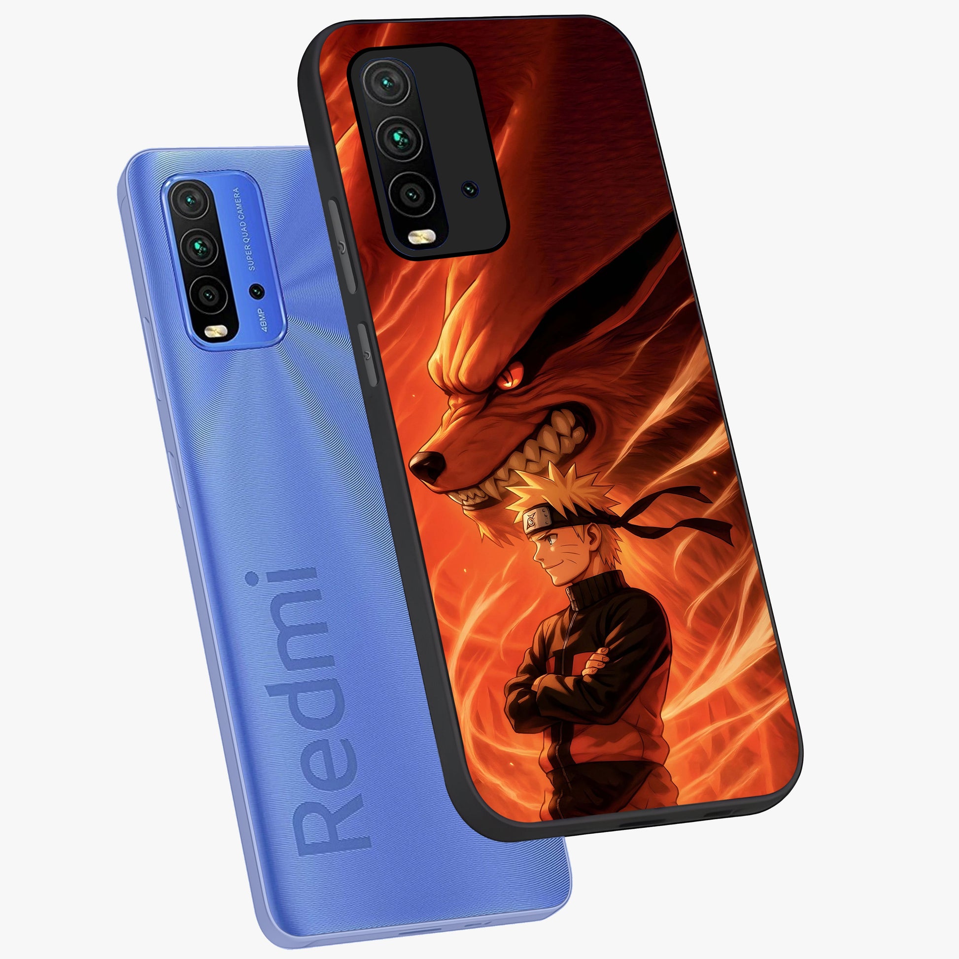 Nine Tails Legacy Glass Case displayed in angled mockup highlighting dynamic anime beast illustration with bold mystical aesthetic.