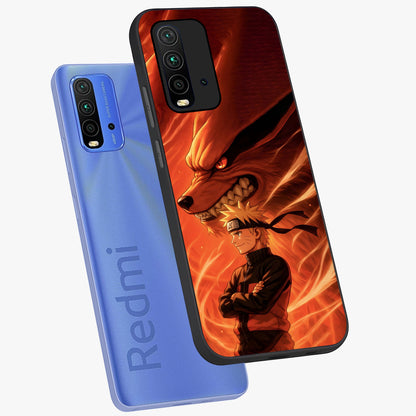 Nine Tails Legacy Glass Case displayed in angled mockup highlighting dynamic anime beast illustration with bold mystical aesthetic.