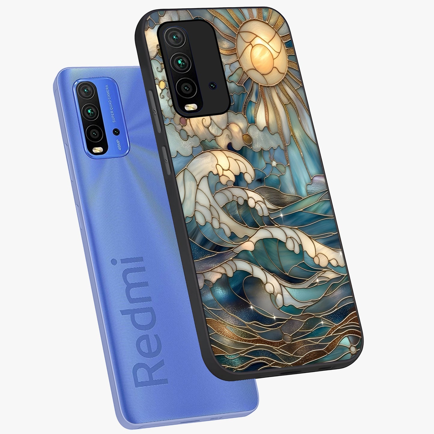 Oceanic Stained Printed Glass Case displayed in angled mockup highlighting colorful aquatic design with artistic aesthetic style.