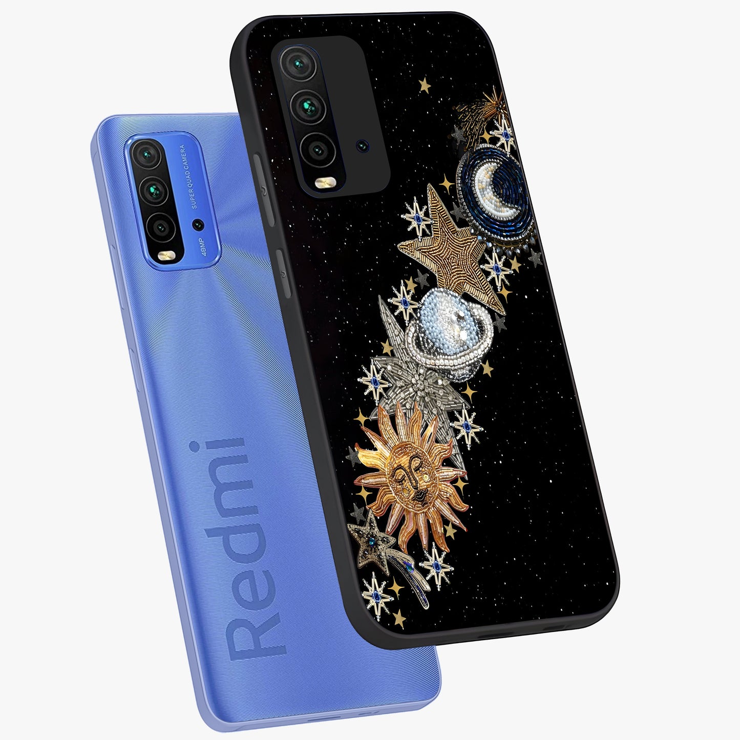 Pearls Universe Object Glass Case displayed in angled mockup highlighting celestial pearl design with dreamy aesthetic.