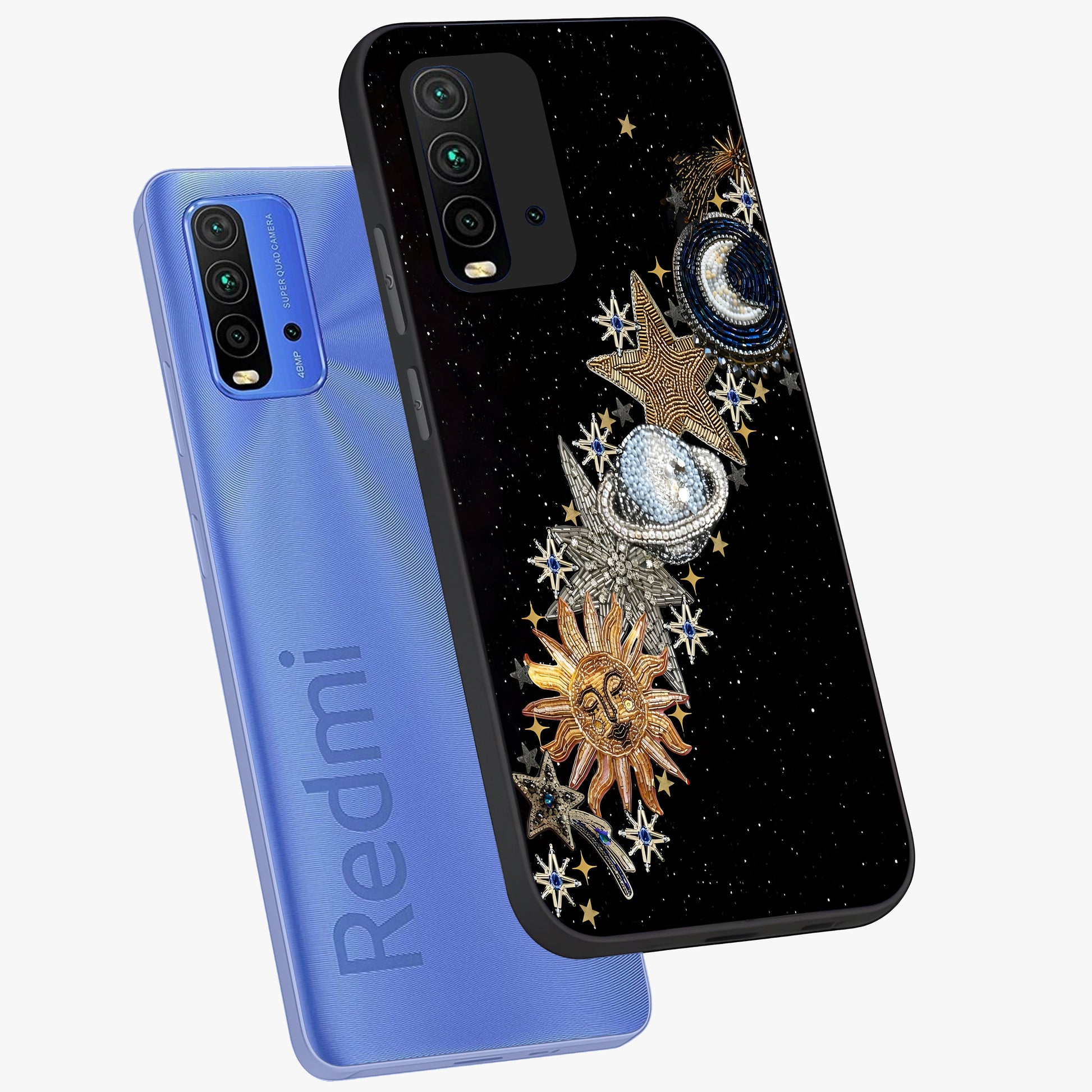 Pearls Universe Object Glass Case displayed in angled mockup highlighting celestial pearl design with dreamy aesthetic.