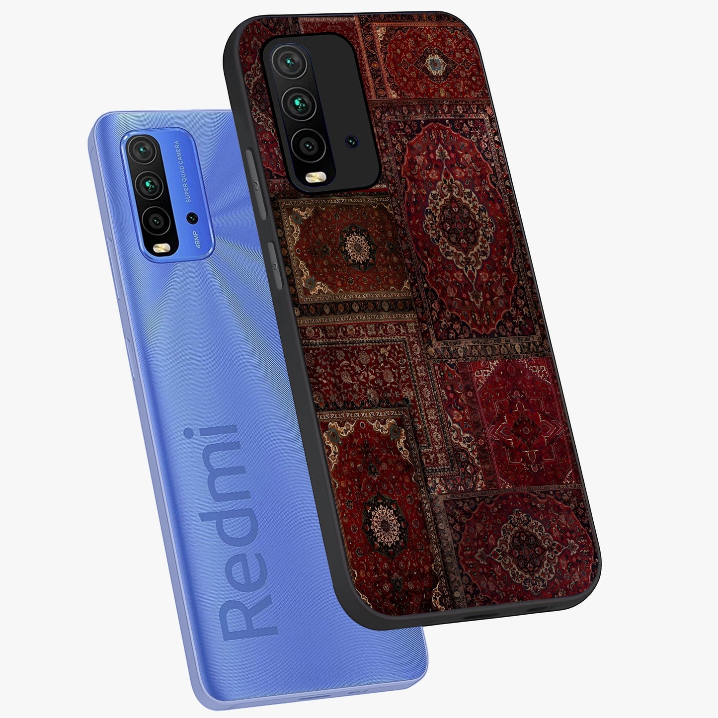 Persian Velvet Tale Glass Case displayed in angled mockup highlighting ornate textile inspired design with royal aesthetic.