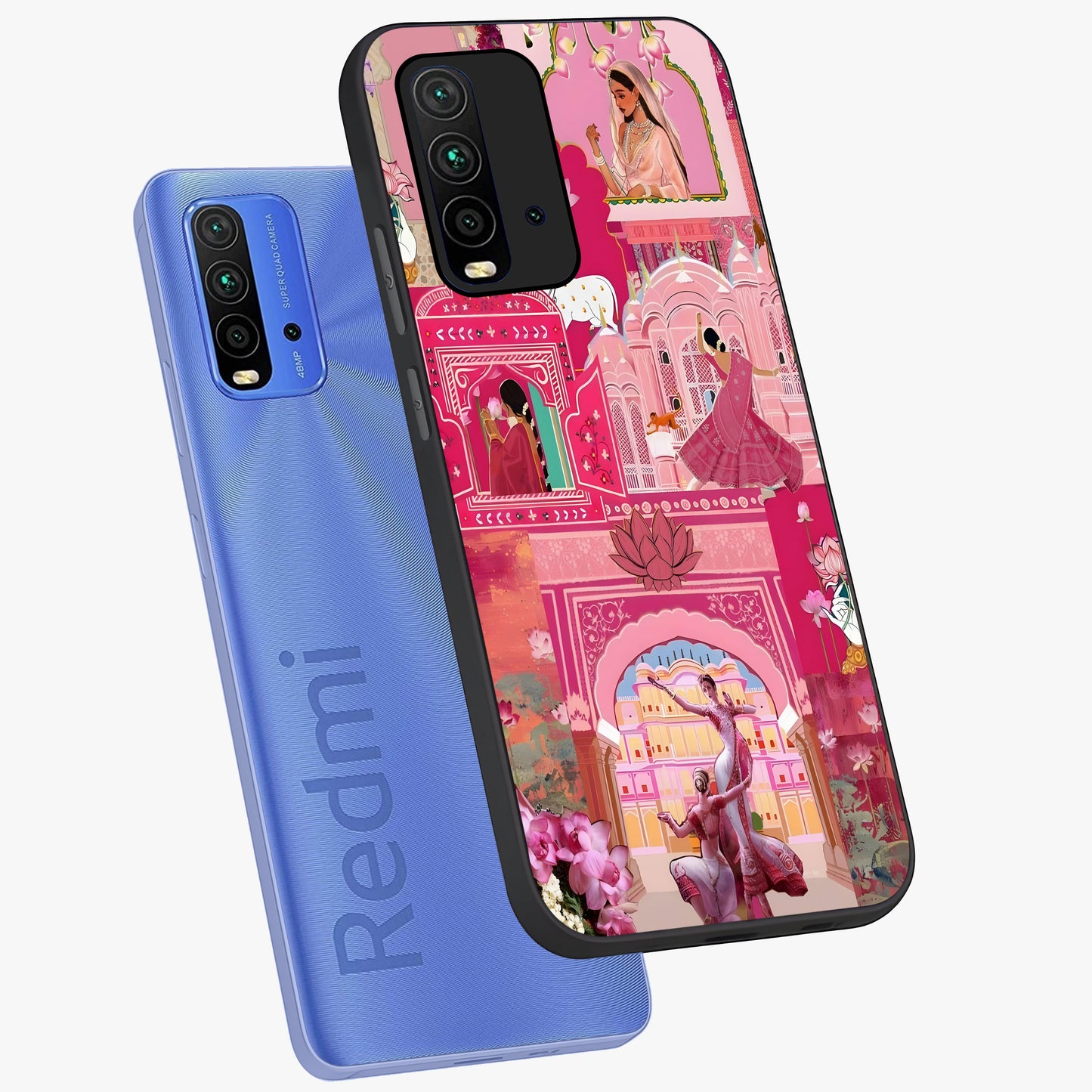 Pink Palace Muse Glass Case displayed in angled mockup highlighting dreamy palace illustration with soft pink aesthetic.
