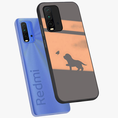 Puppy Shadow Art Glass Case displayed in angled mockup highlighting playful dog illustration with artistic shadow aesthetic.