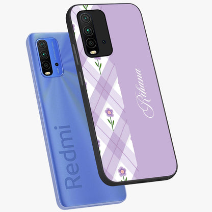 Purple Diamond Floral Glass Case displayed in angled mockup highlighting elegant purple flower design with decorative pattern.