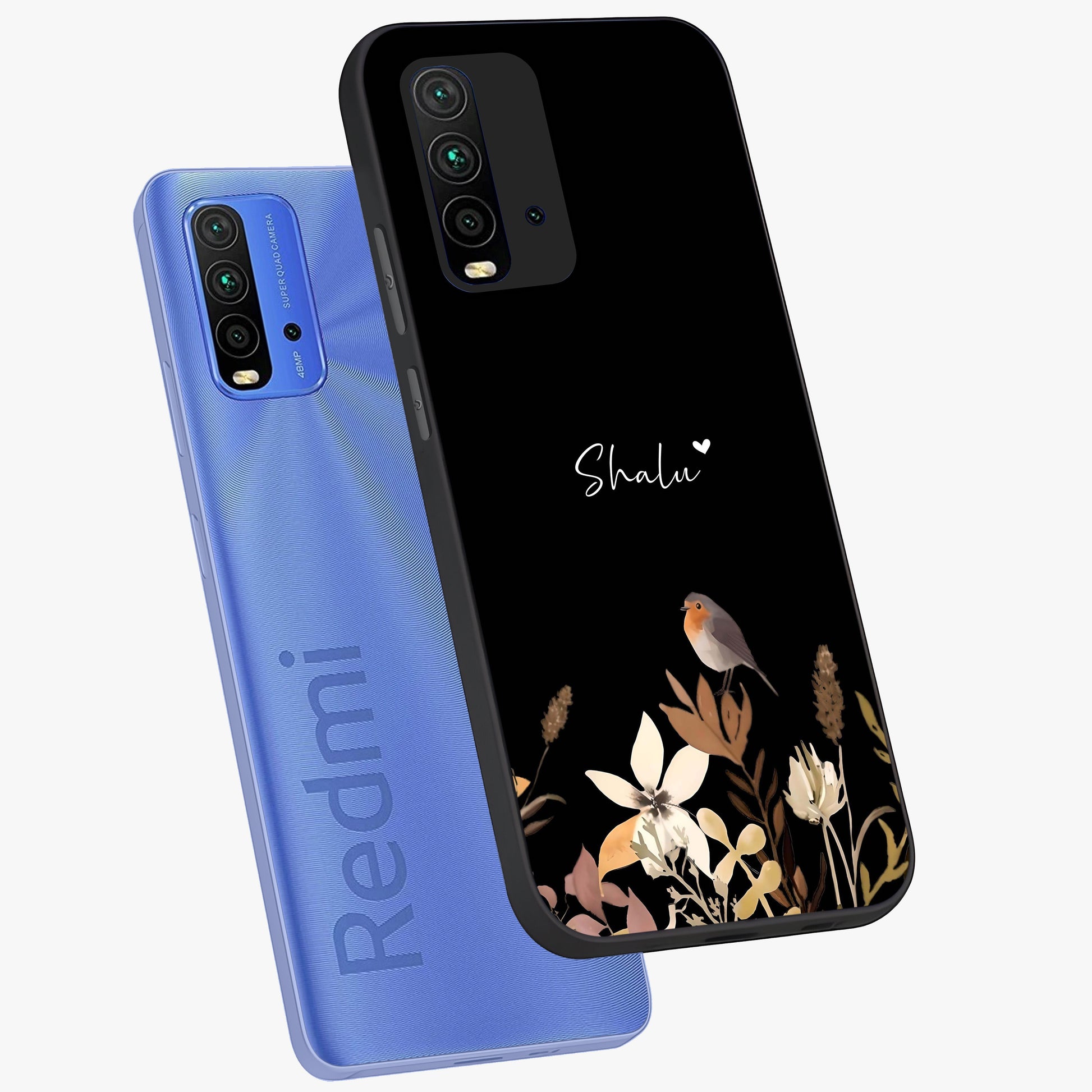 Quiet Garden Tune Custom Name Glass Case displayed in angled mockup highlighting delicate floral garden design with custom name feature.