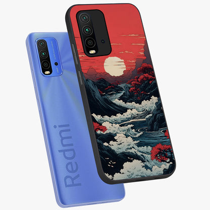 Red Sunset Scenery Glass Case displayed in angled mockup highlighting glowing sunset sky design with scenic aesthetic.