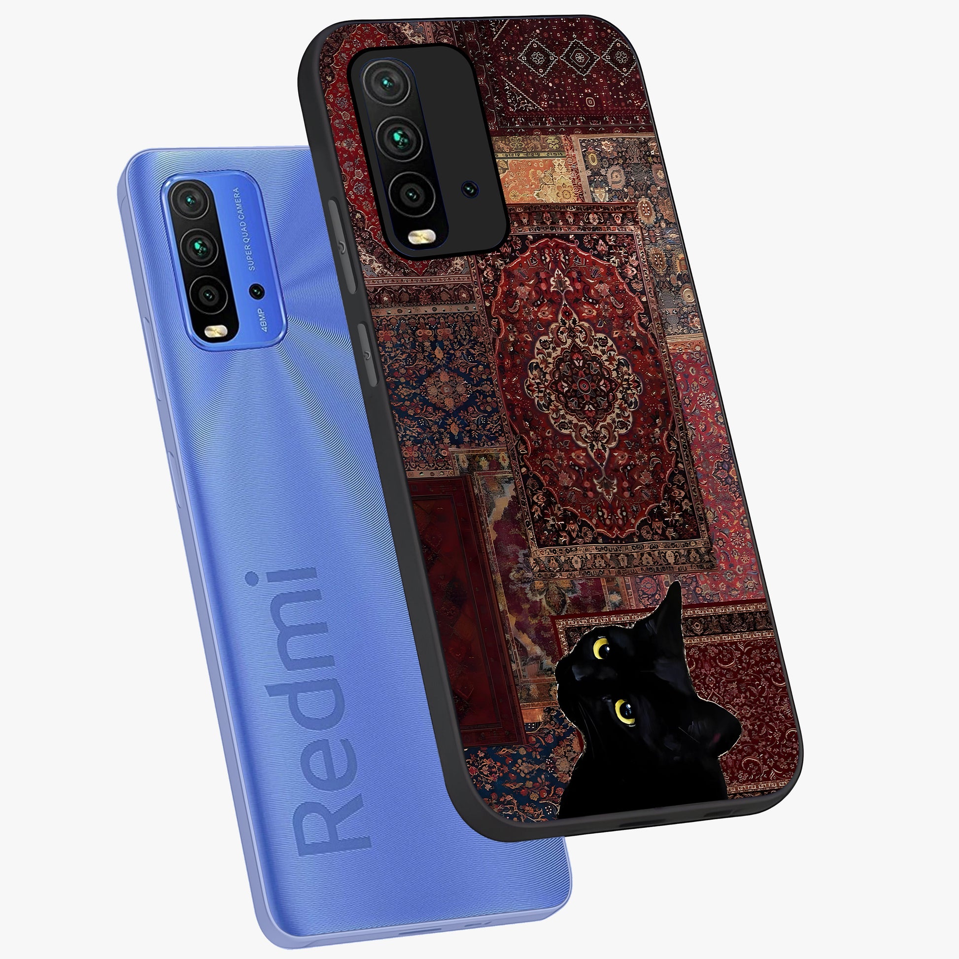 Regal Magic Cat Apple Glass Case displayed in angled mockup highlighting whimsical feline design with fantasy aesthetic.