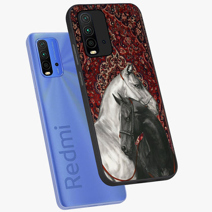 Regal Stallion Tapestry Glass Case displayed in angled mockup highlighting royal stallion design with decorative heritage aesthetic.