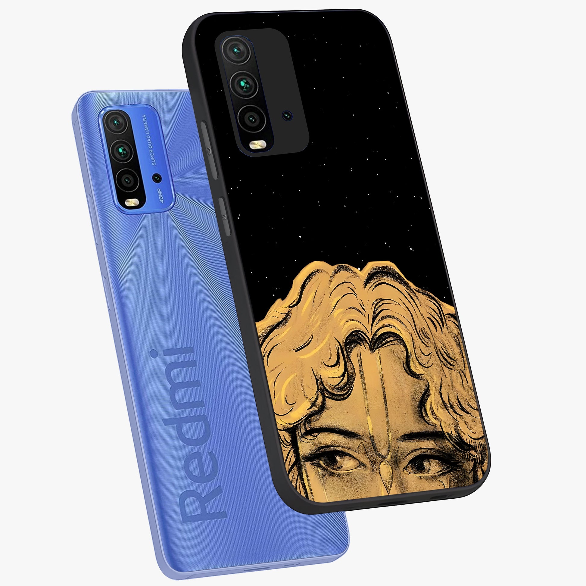 Shri Krishna Art Glass Case displayed in angled mockup highlighting spiritual Krishna illustration with divine aesthetic.