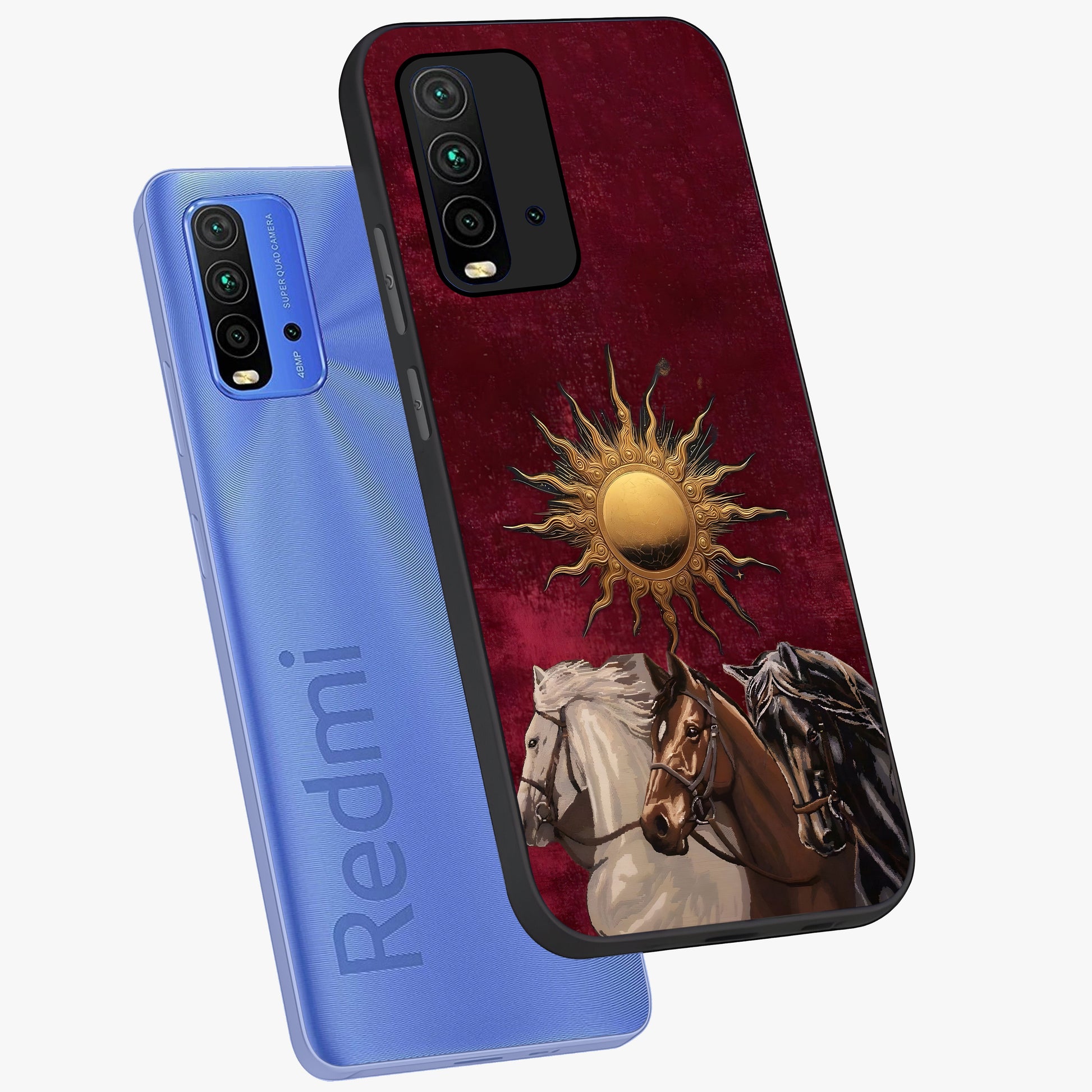 Solar Riders Glass Case displayed in angled mockup highlighting powerful rider illustration with radiant solar aesthetic.