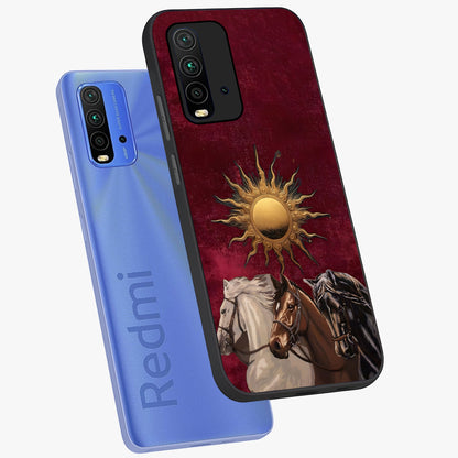 Solar Riders Glass Case displayed in angled mockup highlighting powerful rider illustration with radiant solar aesthetic.