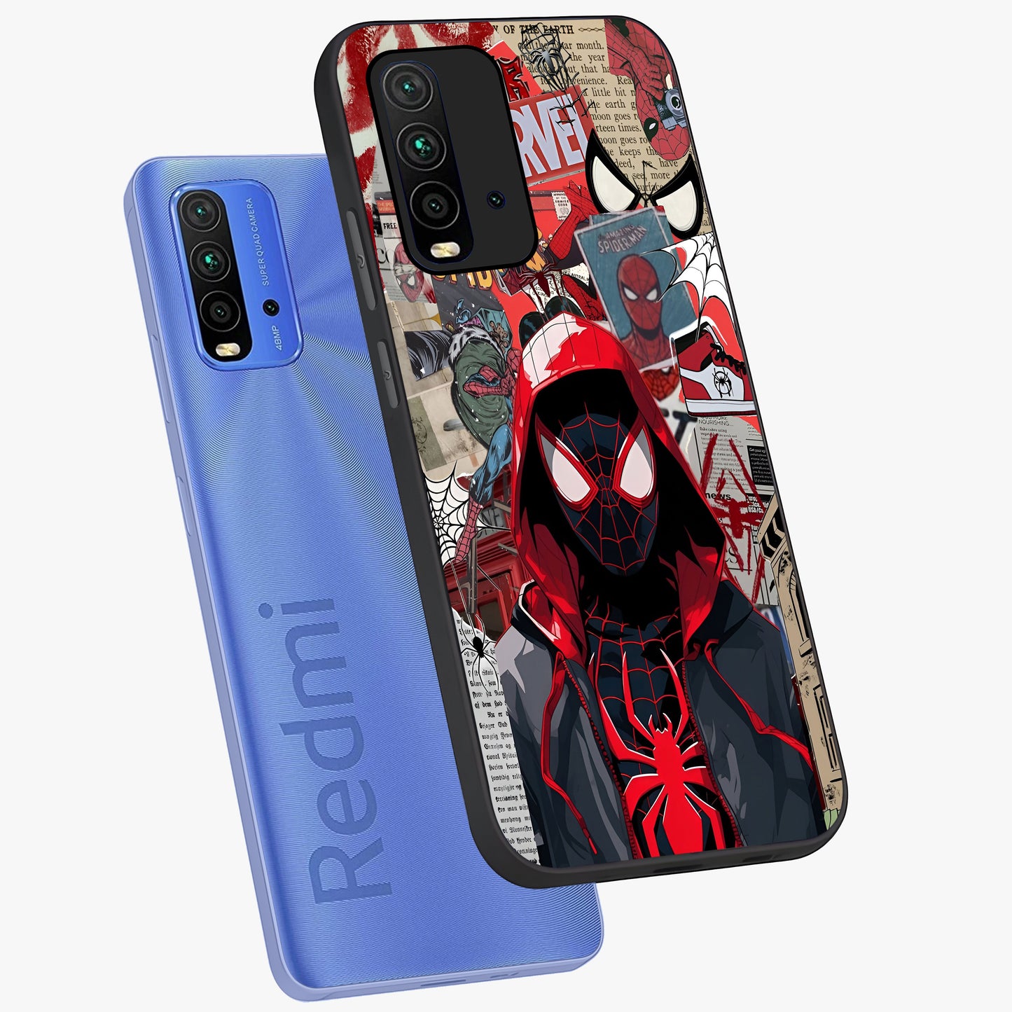 Spider Collage Street Glass Case displayed in angled mockup highlighting dynamic street style collage design with comic aesthetic.