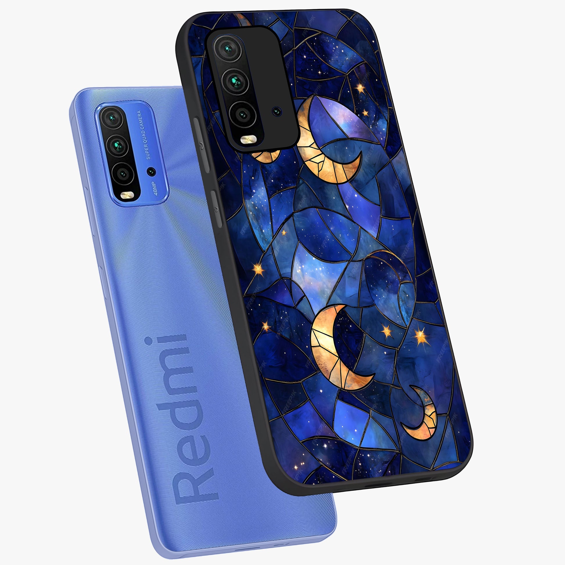 Starlit Sky Tapestry Glass Case displayed in angled mockup highlighting celestial night pattern with artistic aesthetic style.