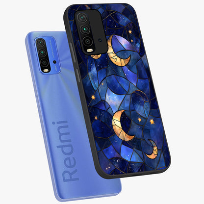 Starlit Sky Tapestry Glass Case displayed in angled mockup highlighting celestial night pattern with artistic aesthetic style.