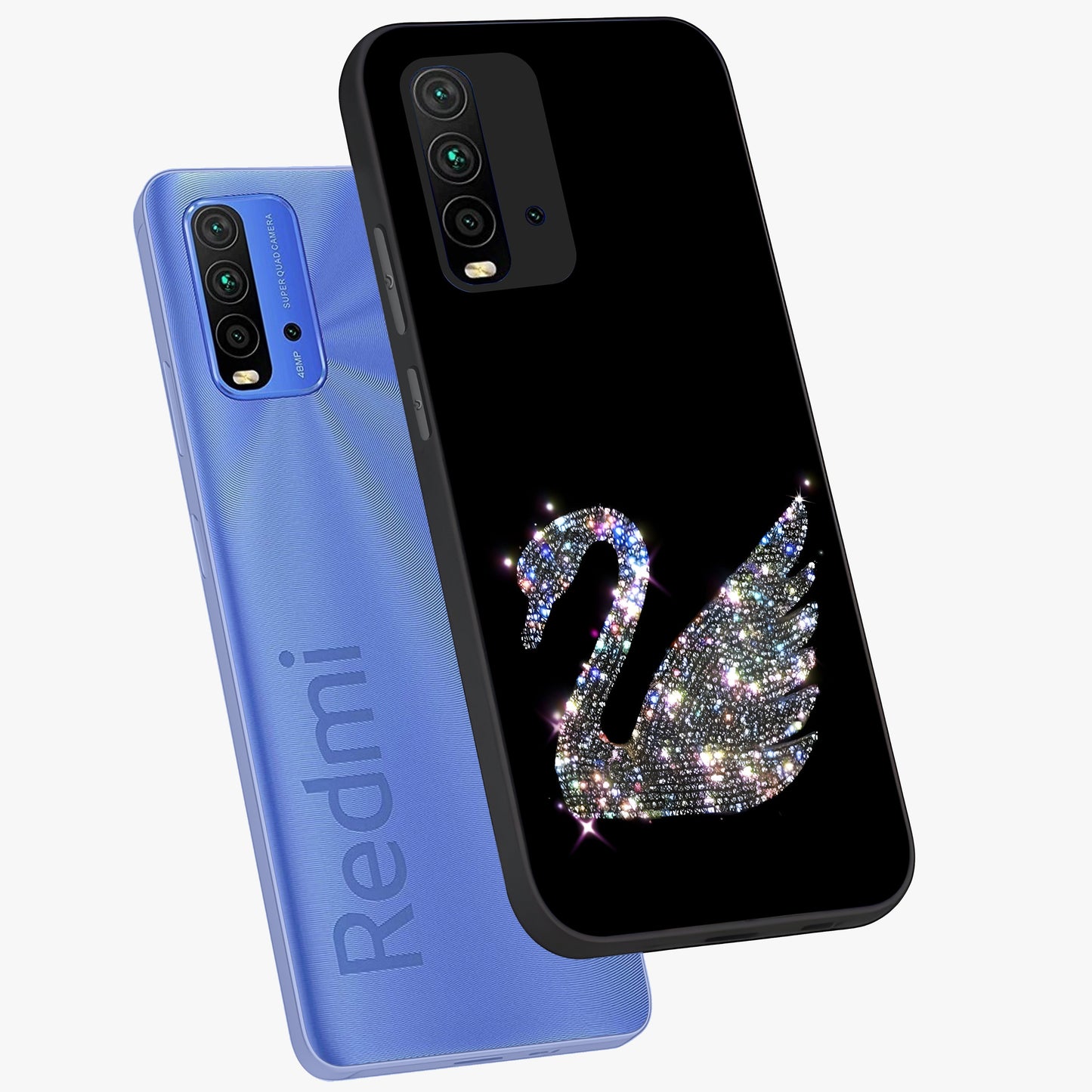 Starlit Swan Grace Glass Case displayed in angled mockup highlighting elegant swan illustration with dreamy celestial aesthetic.