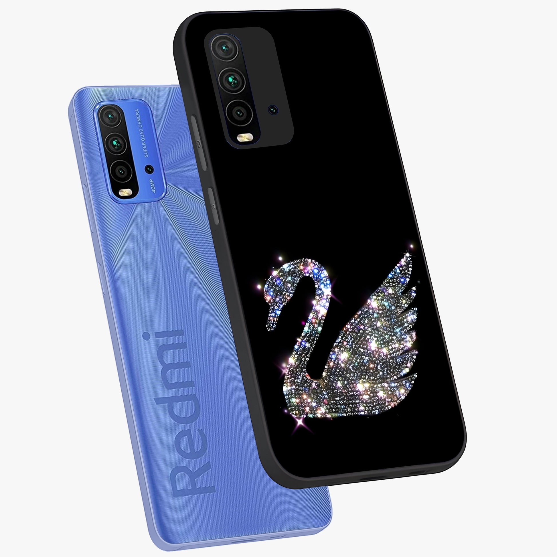 Starlit Swan Grace Glass Case displayed in angled mockup highlighting elegant swan illustration with dreamy celestial aesthetic.