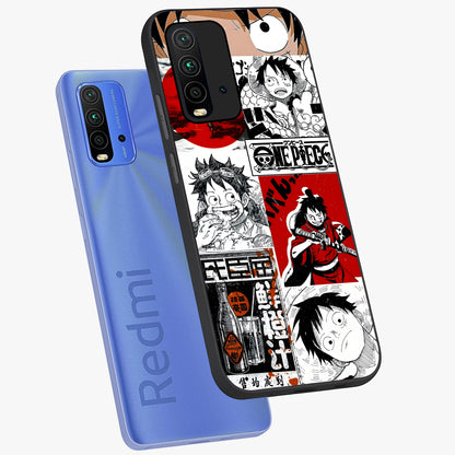 Strawhat Chaos Panels Glass Case displayed in angled mockup highlighting vibrant anime collage design with action aesthetic.