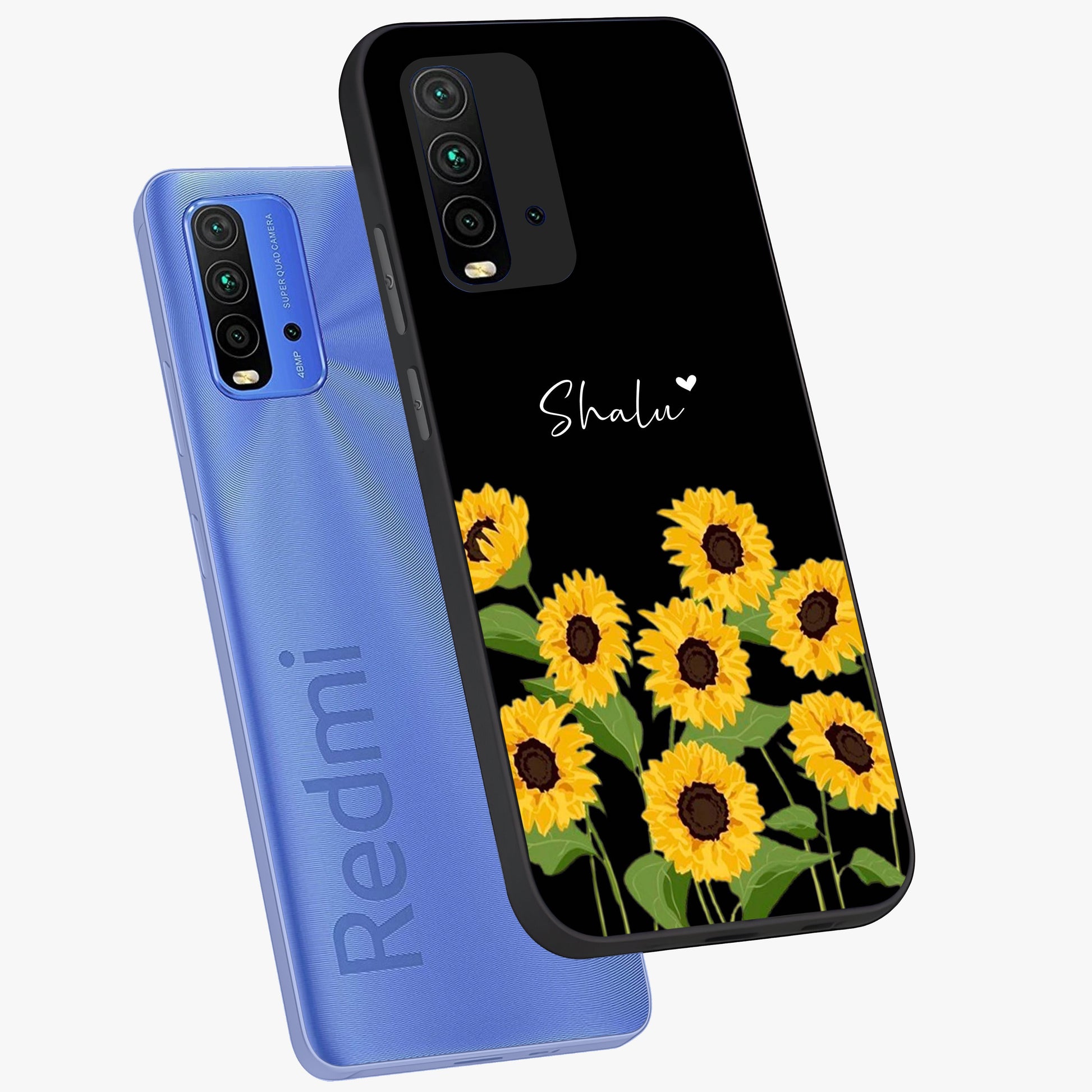 Sunflower Chic Mood Custom Name Glass Case displayed in angled mockup highlighting vibrant sunflower design with custom name feature.