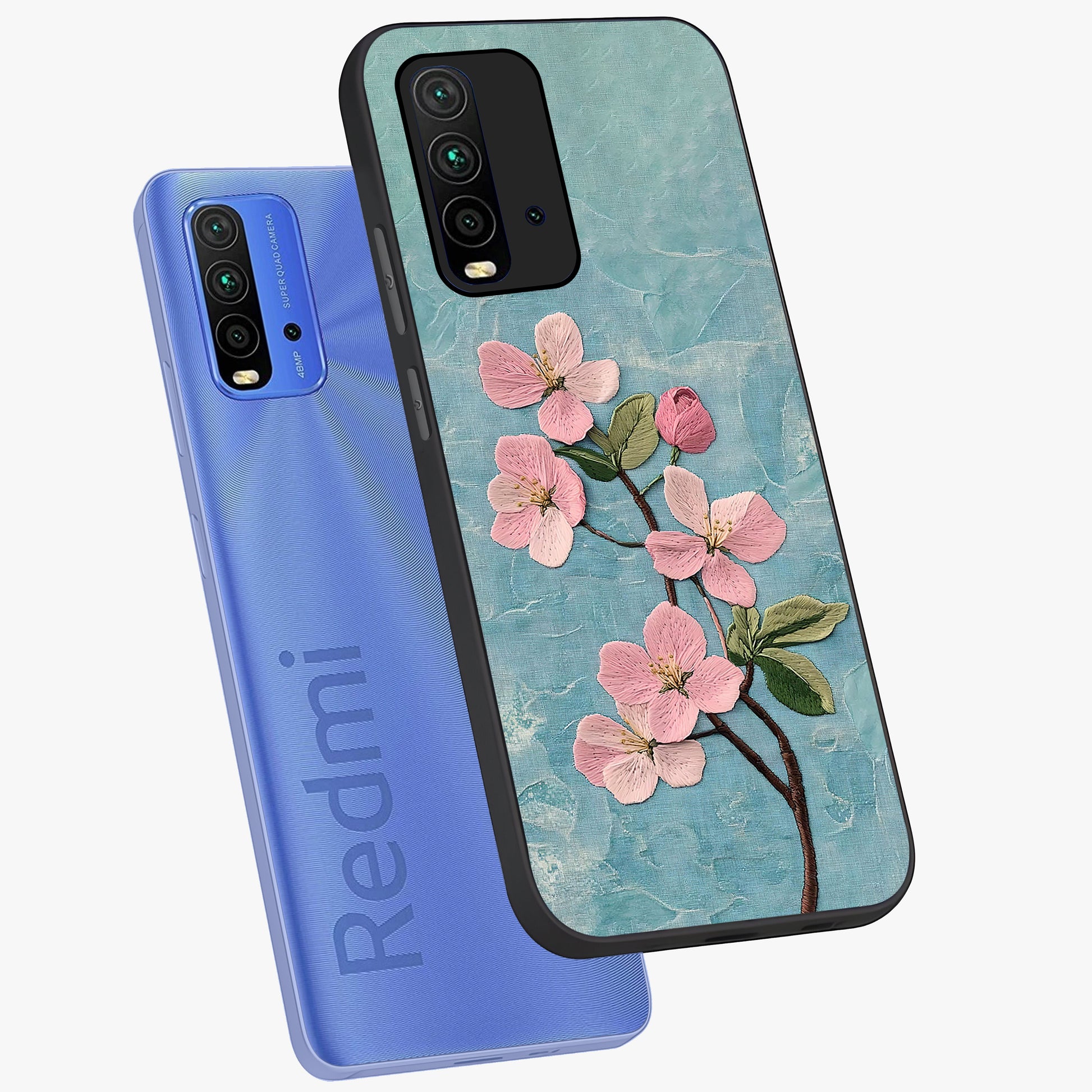 Threaded Blossom Breeze Glass Case displayed in angled mockup highlighting elegant floral design with soft aesthetic style.