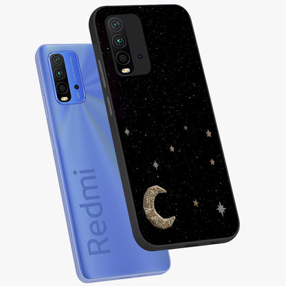 Twinkle Star With Half Moon Glass Case displayed in angled mockup highlighting celestial moon and star design with magical aesthetic.