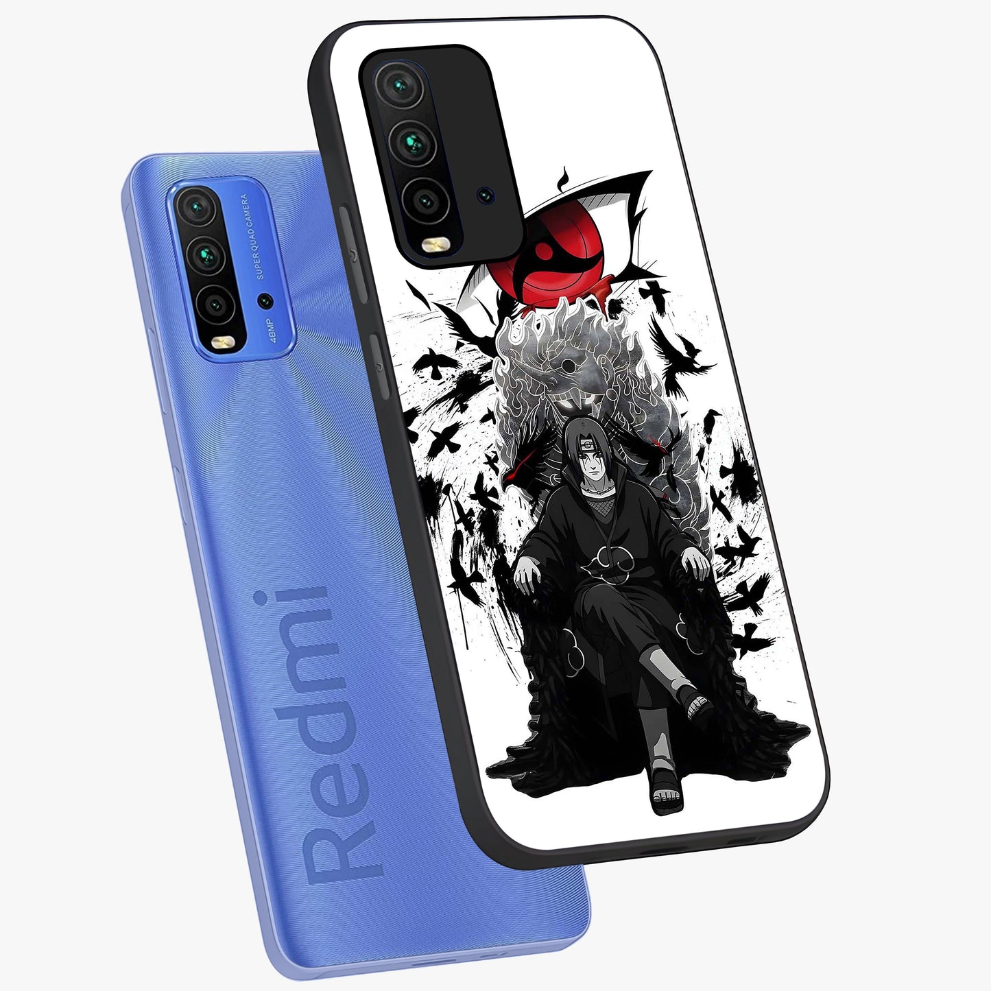 Uchiha Shadow Throne Glass Case displayed in angled mockup highlighting glowing aquatic design with celestial aesthetic.