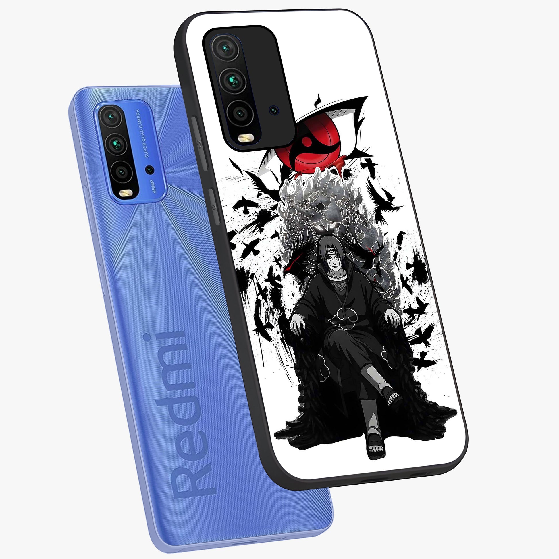 Uchiha Shadow Throne Glass Case displayed in angled mockup highlighting glowing aquatic design with celestial aesthetic.