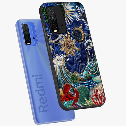 Universe Underwater Spark Glass Case displayed in angled mockup highlighting glowing aquatic design with celestial aesthetic.