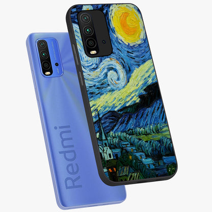 Van Gogh Art Glass Case displayed in angled mockup highlighting swirling brushstroke design with artistic aesthetic.