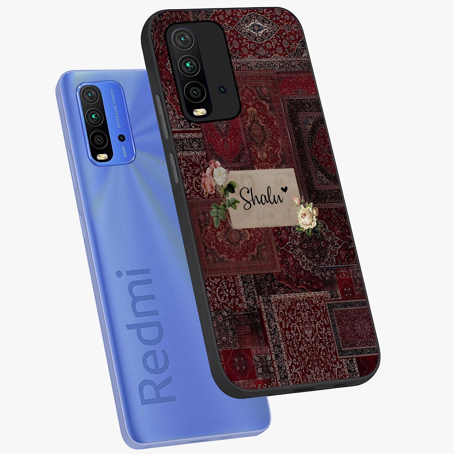 Velvet Wine Pattern Custom Name Glass Case displayed in angled mockup highlighting decorative velvet inspired design with custom name feature.