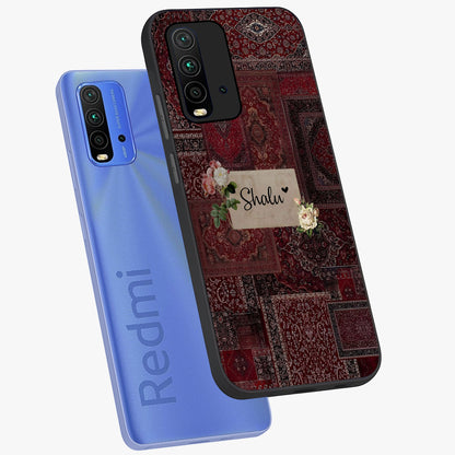 Velvet Wine Pattern Custom Name Glass Case displayed in angled mockup highlighting decorative velvet inspired design with custom name feature.