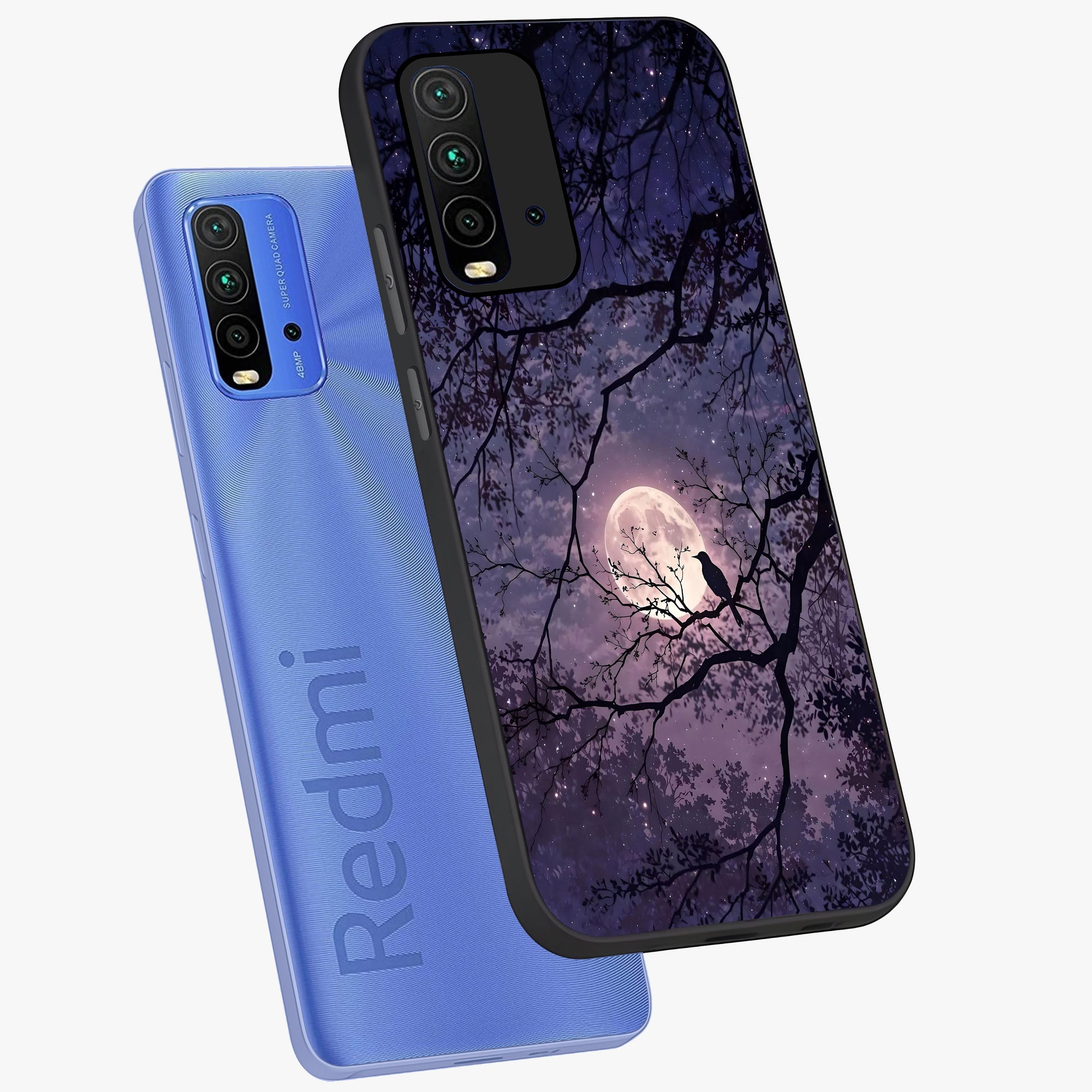 Whispering Moon Silence Glass Case displayed in angled mockup highlighting calm lunar design with dreamy night aesthetic.