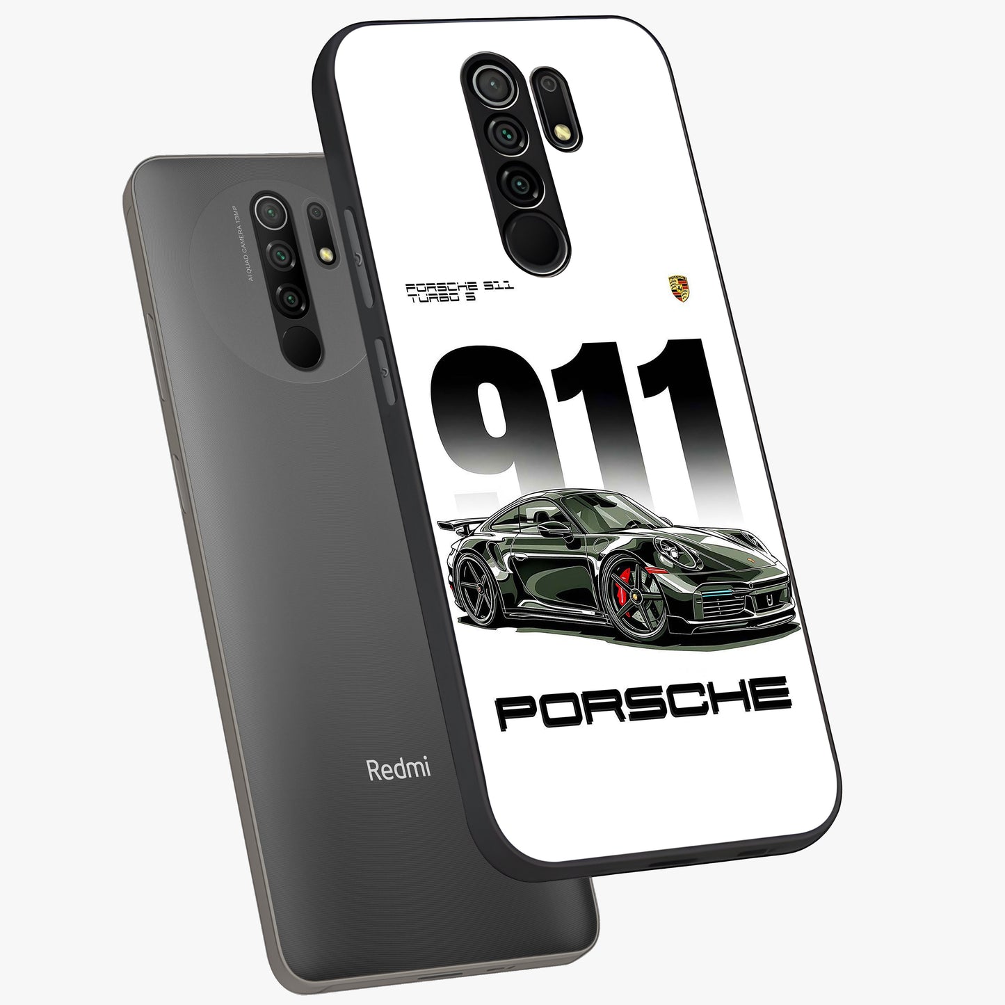 911 Turbo Dominance Glass Case displayed in premium angled mockup highlighting sporty car illustration and sleek glass surface.