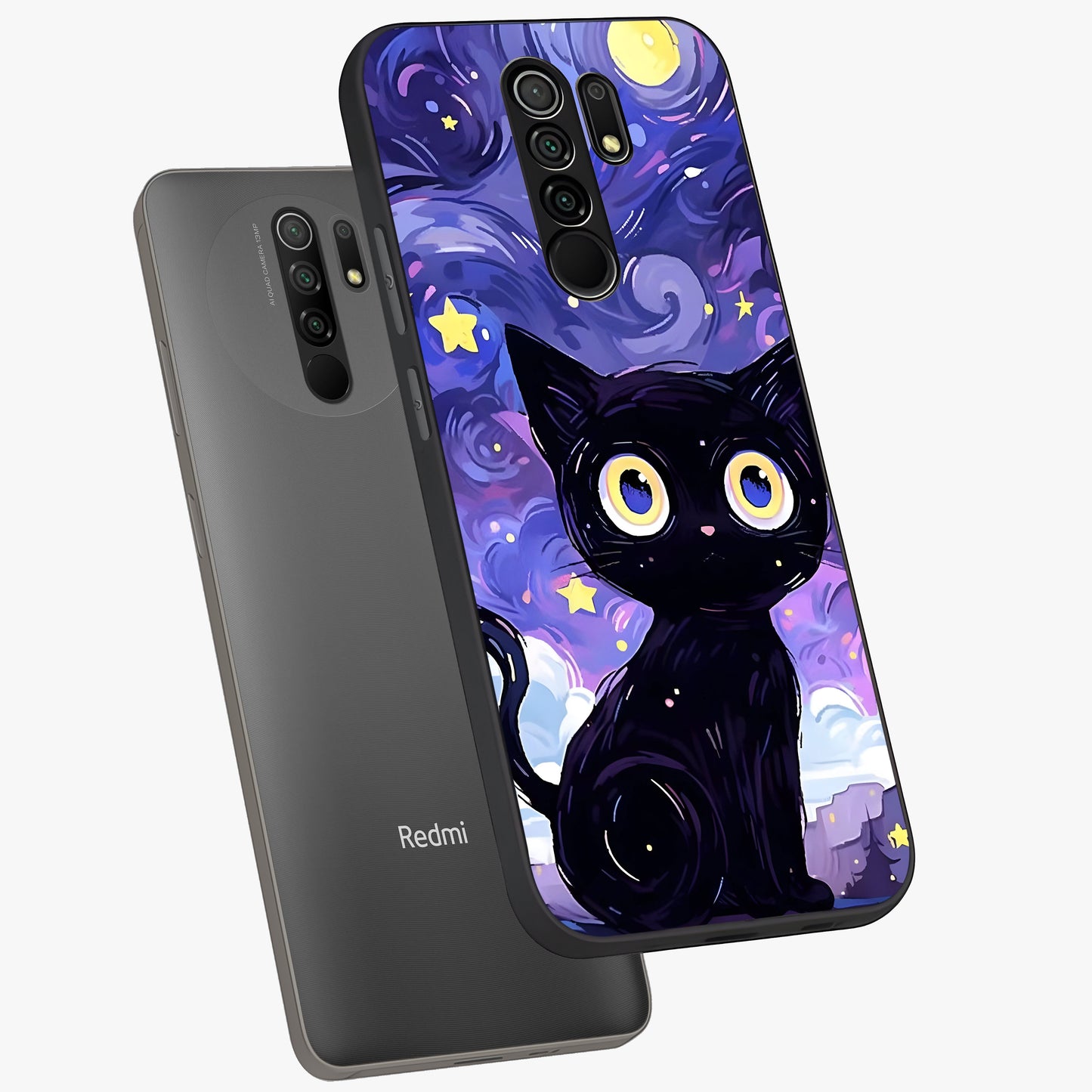 Abstract Cat Art Glass Case displayed in angled mockup highlighting modern abstract cat artwork and sleek glass surface.