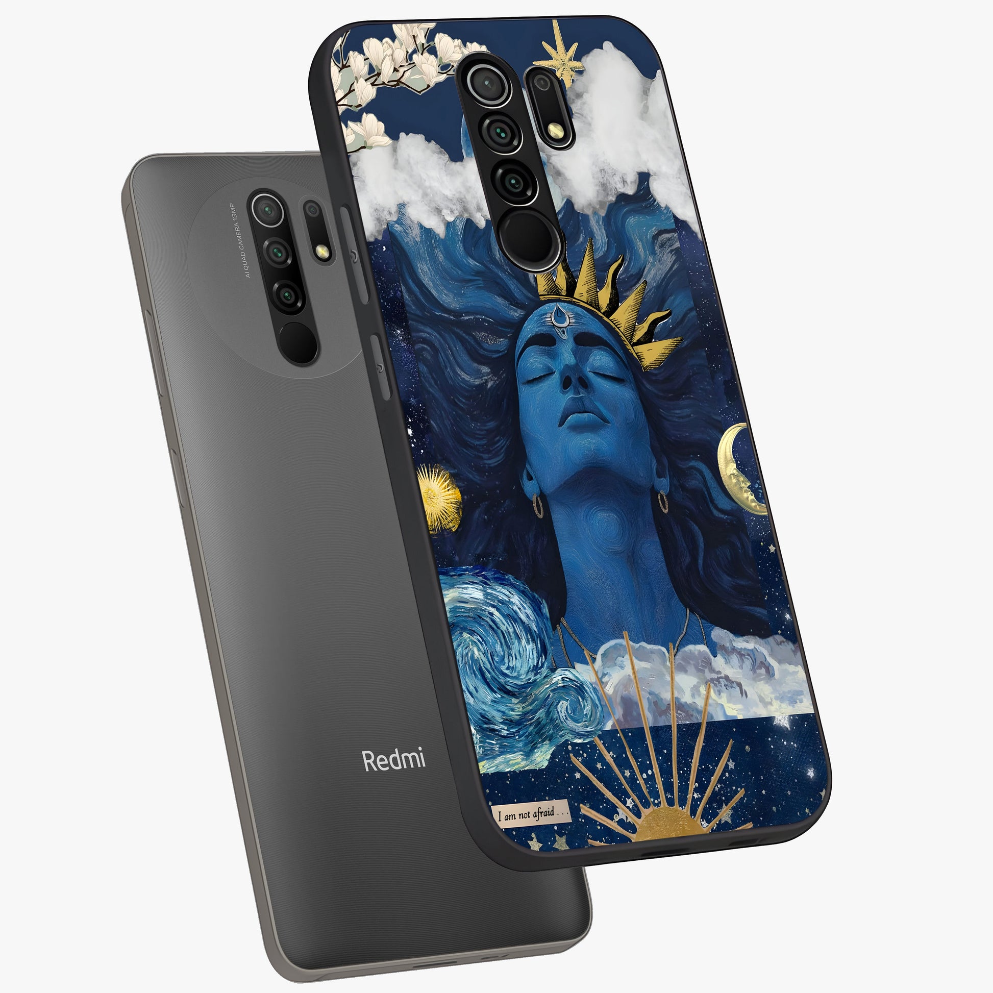 Aesthetic Lord Shiva Glass Case displayed in angled mockup highlighting spiritual Shiva illustration and sacred aesthetic design.