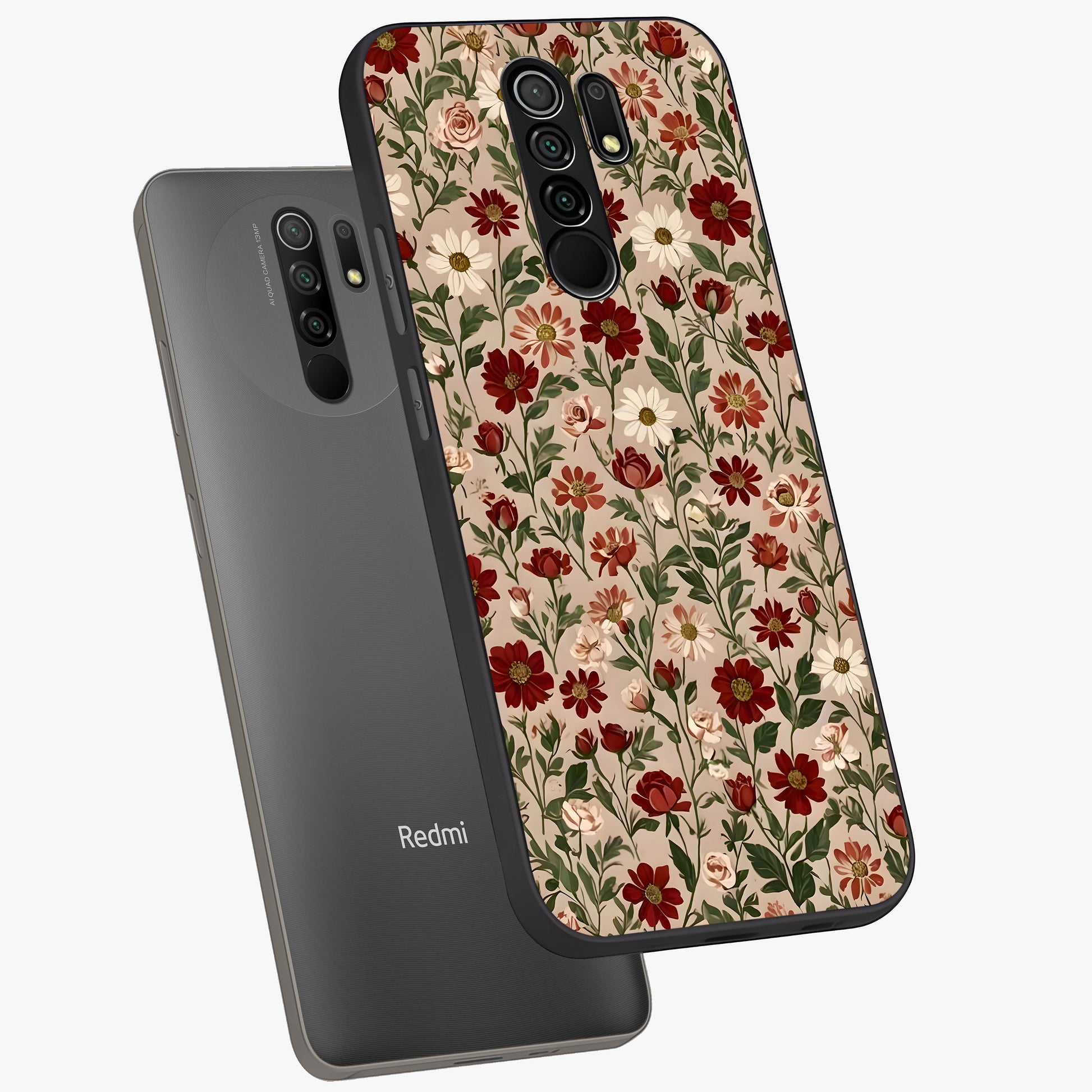 Biege Flower With Leaf Glass Case displayed in angled mockup highlighting minimal floral leaf design and elegant aesthetic.