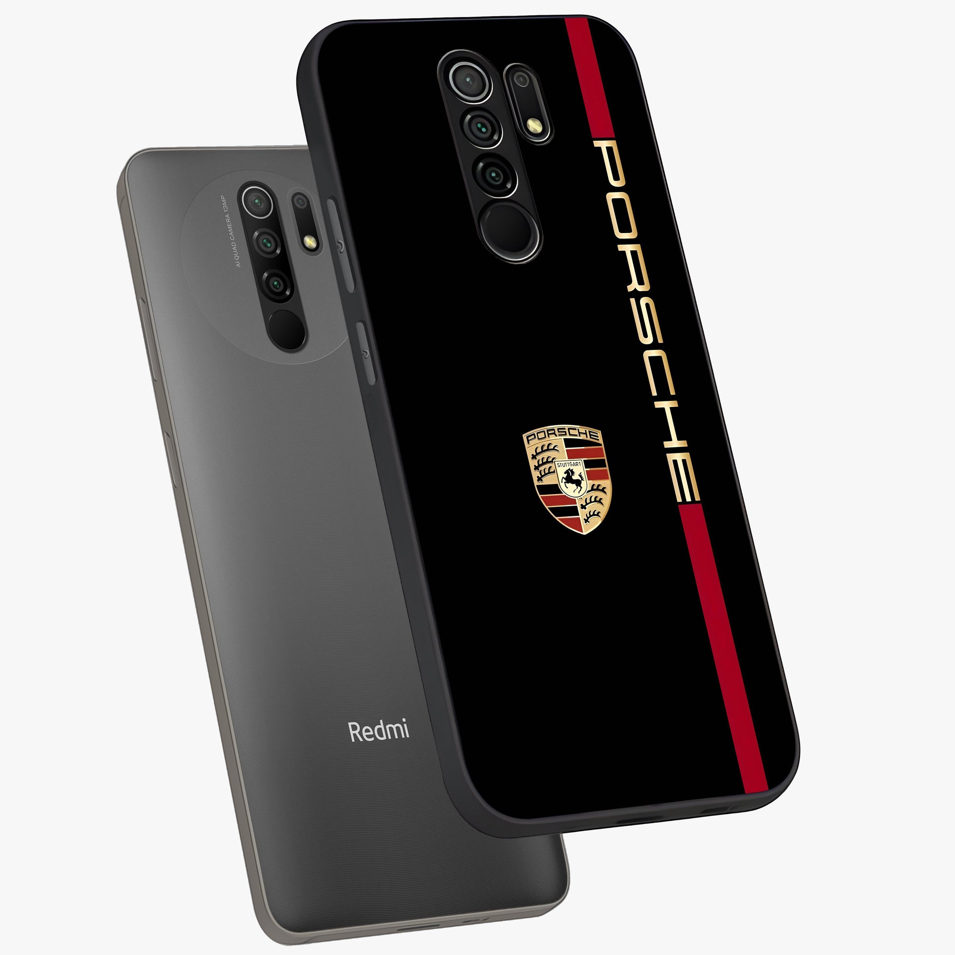 Black Minimal Porsche Glass Case displayed in angled mockup highlighting modern minimal car illustration and clean aesthetic design.