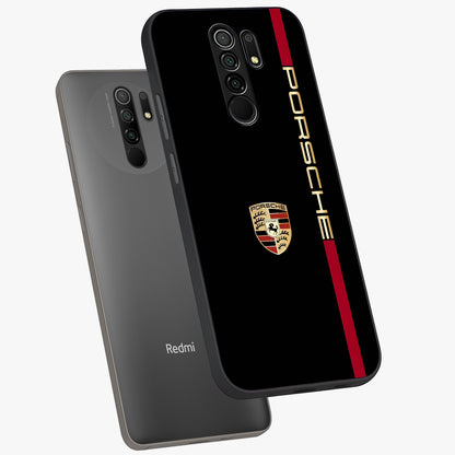 Black Minimal Porsche Glass Case displayed in angled mockup highlighting modern minimal car illustration and clean aesthetic design.
