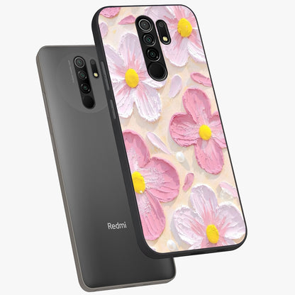 Blush Bloom Texture Glass Case displayed in angled mockup highlighting subtle bloom pattern with aesthetic pastel design.