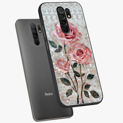 Blush Mosaic Bloom Glass Case displayed in angled mockup highlighting artistic mosaic flower pattern with aesthetic design.